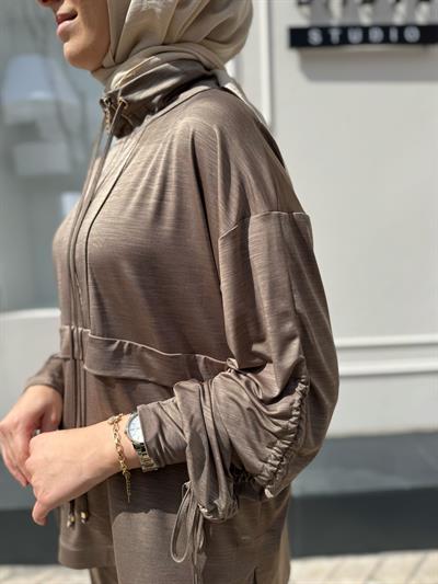 Fermuar Detaylı  Kadın Takım Taba