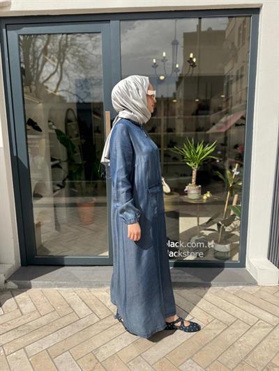 Fermuarlı Cep Detaylı Kot Kadın Elbise Lacivert