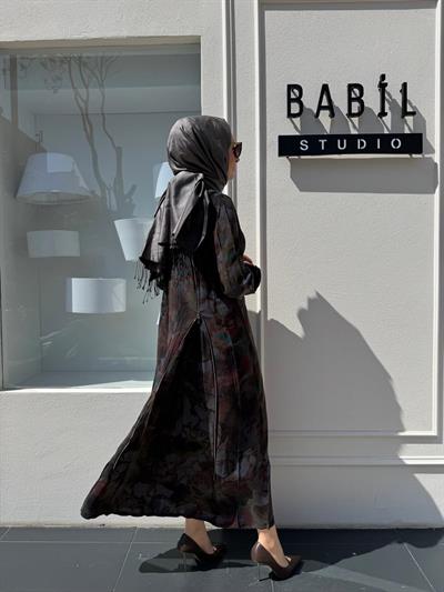 Fermuarlı Detaylı Kadın Elbise ANTRASİT BASKILI