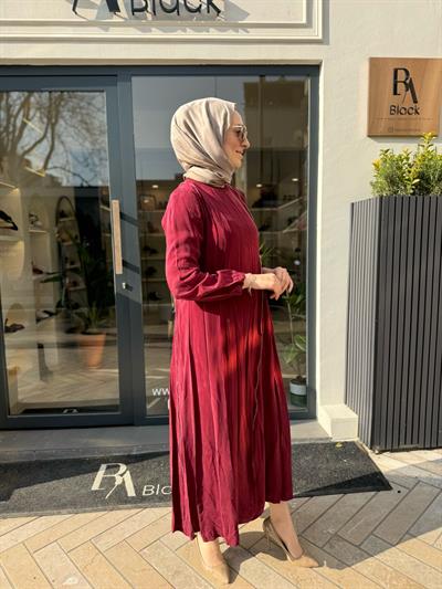 Fermuarlı Detaylı Kadın Elbise Bordo
