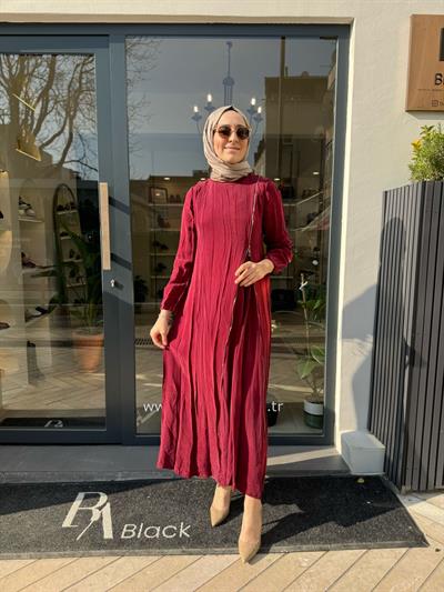 Fermuarlı Detaylı Kadın Elbise Bordo