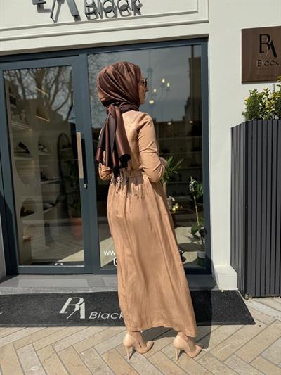Fermuarlı Fisto Detaylı İkili Kadın Elbise Camel