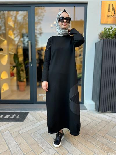 File Detaylı Kadın Elbise Siyah