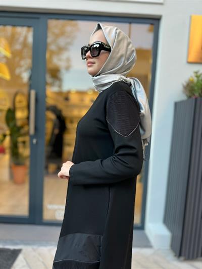 File Detaylı Kadın Elbise Siyah