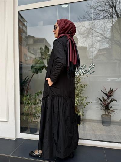 Fırfır Detaylı Kadın Paraşüt Kap Siyah