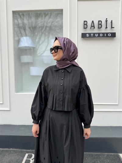 Fisto Detaylı Paraşüt Kadın Ceket Siyah
