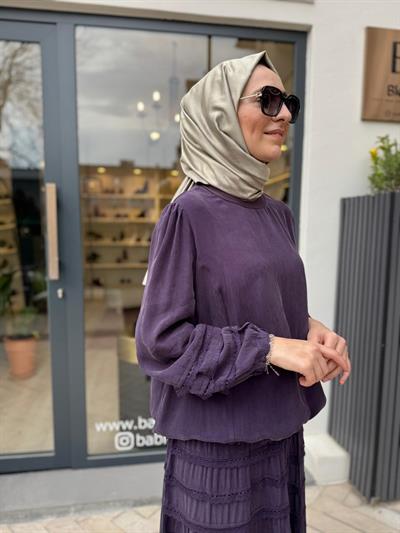 Fisto İşlemeli Kadın Tunik Etek Takım Mor