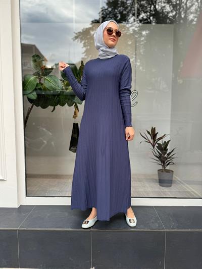 Fitilli Triko Kadın Elbise Indigo