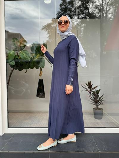 Fitilli Triko Kadın Elbise Indigo