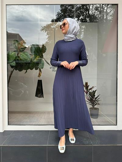 Fitilli Triko Kadın Elbise Indigo