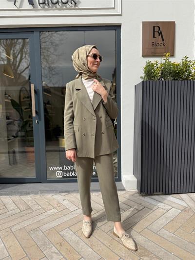 Galya Blazer Ceket Pantolon Kadın Takım Haki Yeşil