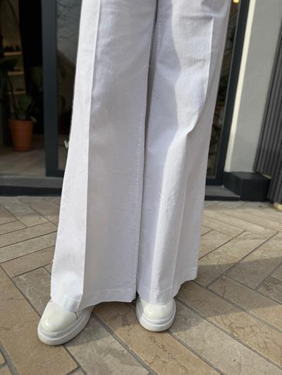 Geniş Paça Basic Kadın Kot Pantolon Beyaz