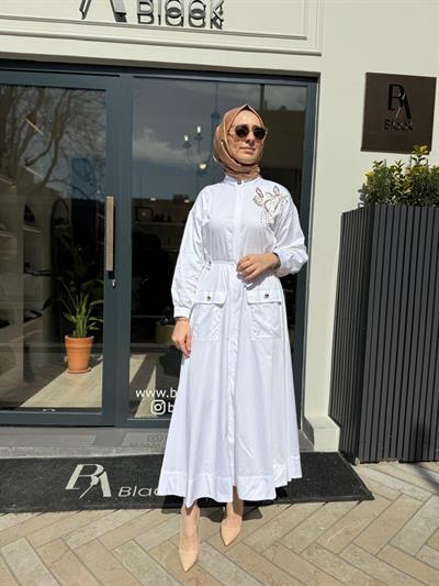 Grace Cep Detaylı Kadın Elbise Beyaz