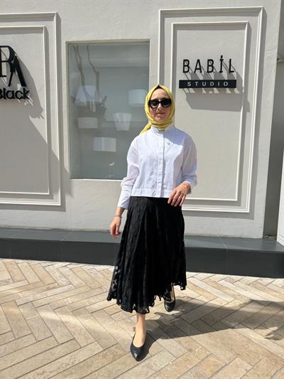 Güpür Detaylı Kadın Etek Siyah