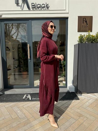 Güpür Fermuar Detaylı Kadın Elbise Bordo