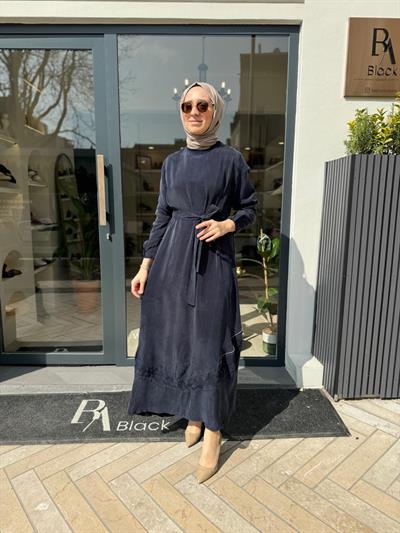 Güpür Fermuar Detaylı Kadın Elbise Lacivert