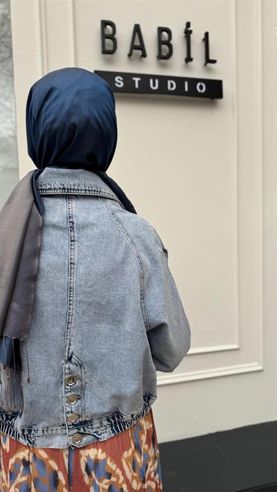 İşleme Detaylı Kadın Ceket Mavi