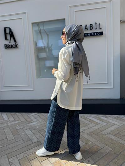 İşleme Detaylı Poplin Kadın Gömlek Beyaz