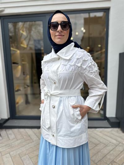 Jessica Yaka Detaylı Kadın Ceket Beyaz