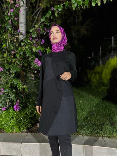 Kabartma Desenli Kadın Tunik Siyah