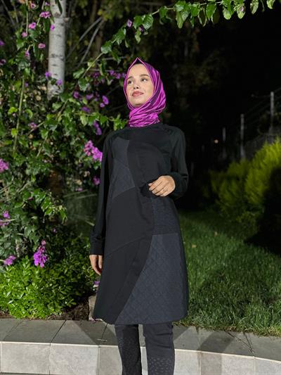 Kabartma Desenli Kadın Tunik Siyah