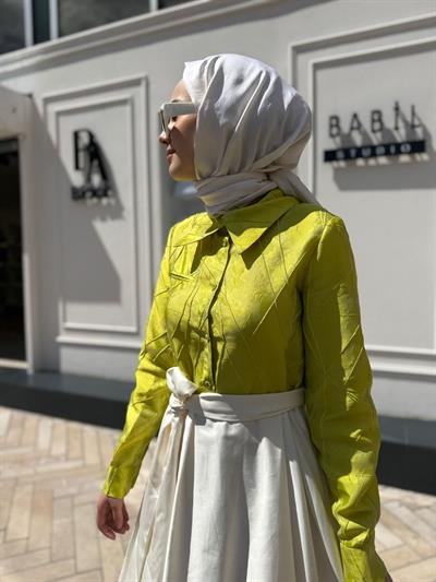 Kabartma Kumaş Detaylı Kadın Elbise Yeşil