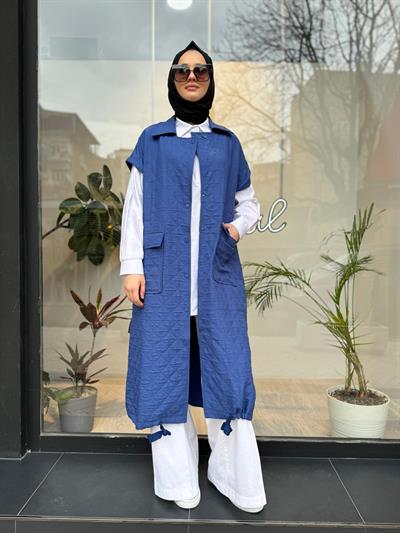 Kapitone Cepli Kadın Yelek Indigo