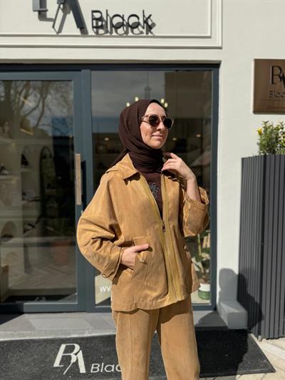 Kapüşonlu Fermuarlı Kadın Rashel Ceket Camel