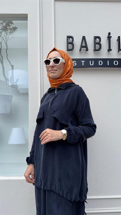 Kapüşonlu Fermuarlı Kadın Takım Lacivert