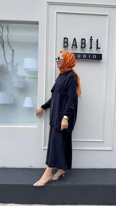 Kapüşonlu Fermuarlı Kadın Takım Lacivert
