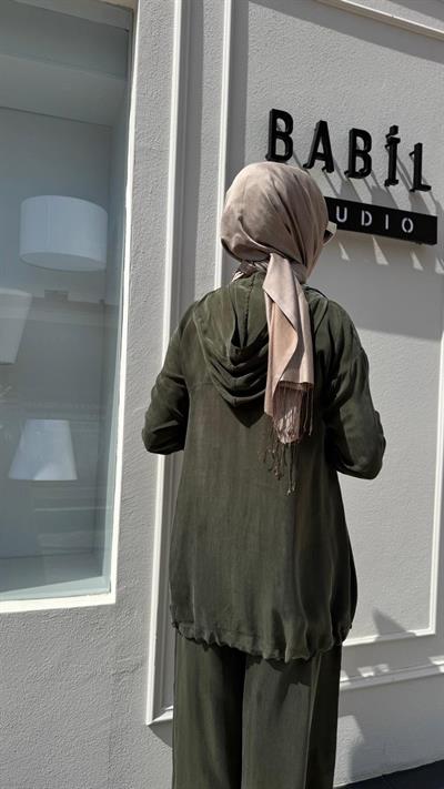 Kapüşonlu Fermuarlı Kadın Takım Yeşil