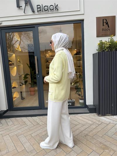 Kazayağı Desenli Kadın Hırka Sarı