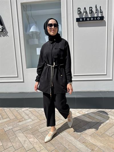 Kemer Detaylı Kadın Takım Siyah