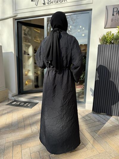 Kendinden Desenli Kadın Kap Siyah