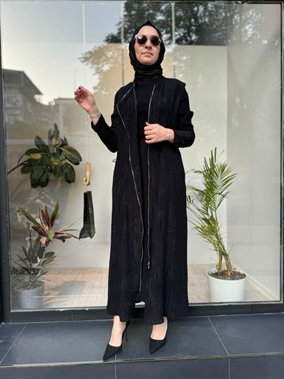 Kendinden Kraşlı Kadın Kap Siyah