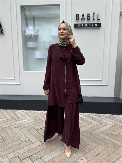 Kloş Pantolonlu Kadın Takım Bordo