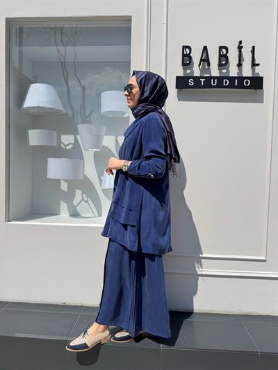 Kloş Pantolonlu Kadın Takım Indigo