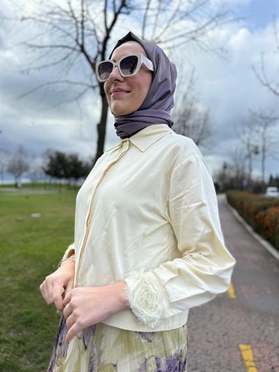 Kol Detaylı Basic Kadın Kısa Gömlek Sarı