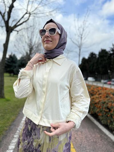 Kol Detaylı Basic Kadın Kısa Gömlek Sarı