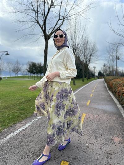 Kol Detaylı Basic Kadın Kısa Gömlek Sarı