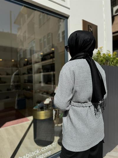 Kol Detaylı Parlak Tüvit Kumaş Modica Ceket Gümüş