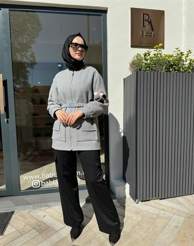 Kol Detaylı Parlak Tüvit Kumaş Modica Ceket Gümüş