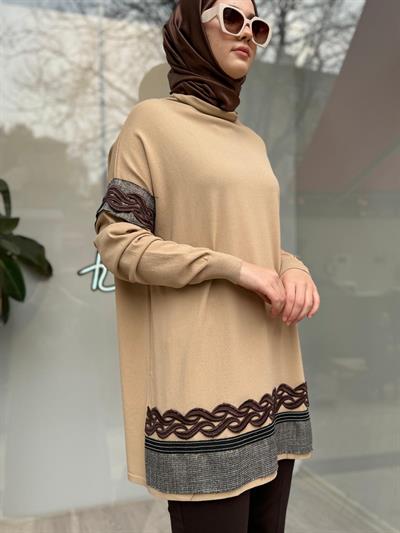 Kol Detaylı Tasarım Kadın Tunik Camel