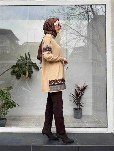 Kol Detaylı Tasarım Kadın Tunik Camel