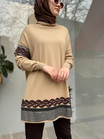 Kol Detaylı Tasarım Kadın Tunik Camel