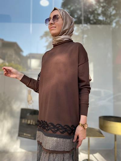 Kol Detaylı Tasarım Kadın Tunik Kahve