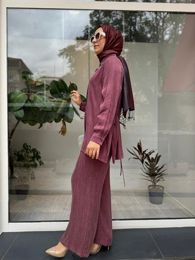 Kumaş Desenli Cupra Kadın Takım Bordo