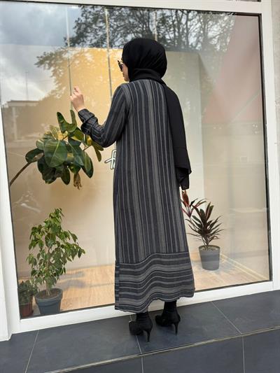 Kumaş Desenli Fermuarlı Kadın Kap Antrasit