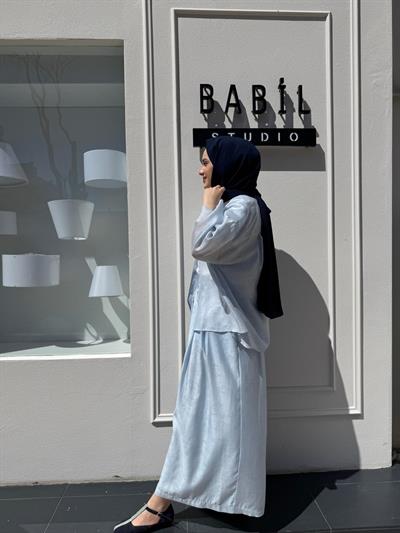 Kumaş Desenli Pamuk Kadın Takım Bebek Mavi