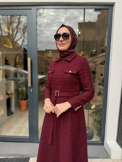Lady Tüvit Elbise Bordo